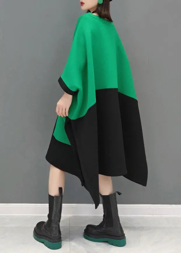 Casual Green O Neck Pockets Patchwork Cotton Mid Dresses Fall Ada Fashion