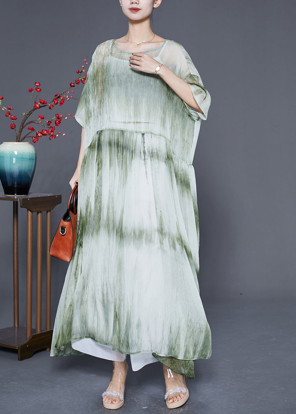 Casual Green Oversized Tie Dye Maxi Dress Summer Ada Fashion