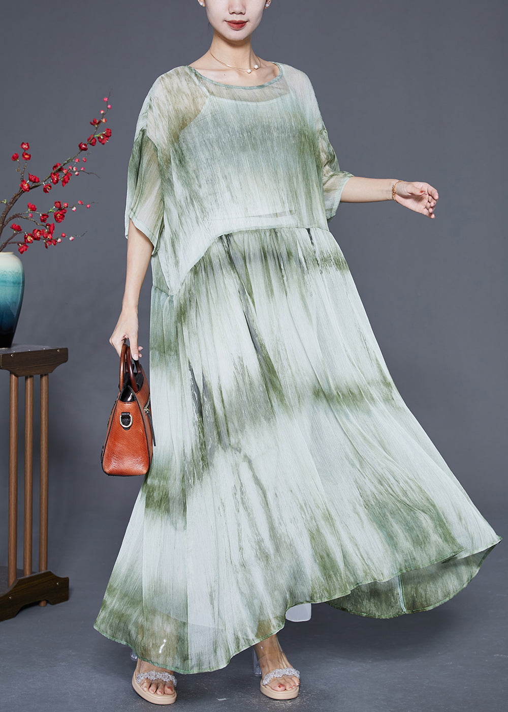 Casual Green Oversized Tie Dye Maxi Dress Summer Ada Fashion