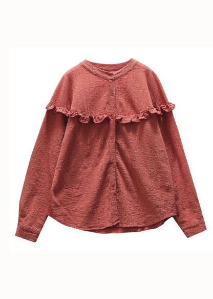 Casual Green Ruffled Button Patchwork Cotton Blouse Tops Long Sleeve LY6278 - fabuloryshop