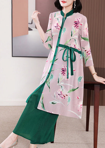 Casual Green Stand Collar Patchwork Tie Waist Two Pieces Set Spring LY2763 - fabuloryshop