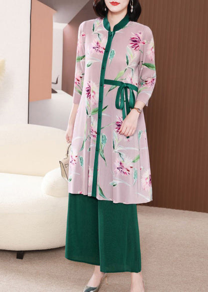 Casual Green Stand Collar Patchwork Tie Waist Two Pieces Set Spring LY2763 - fabuloryshop