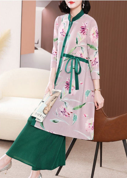 Casual Green Stand Collar Patchwork Tie Waist Two Pieces Set Spring LY2763 - fabuloryshop