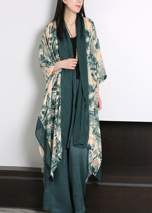 Casual Green V Neck Print Slik Holiday Sunscreen Cardigan Long Sleeve LY5141 - fabuloryshop