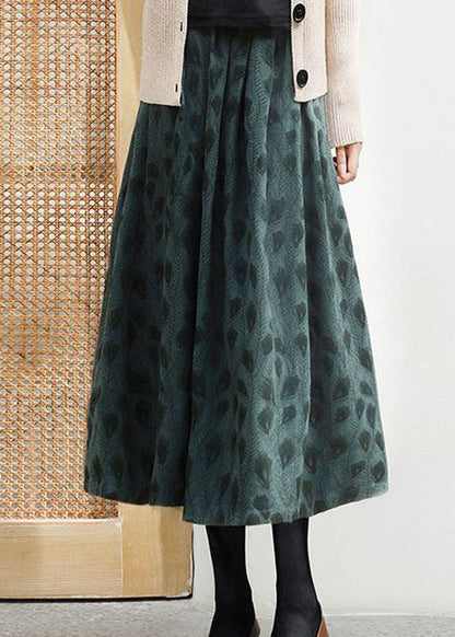 Casual Green Wrinkled Jacquard Patchwork Cotton Skirt Spring LY0607 - fabuloryshop