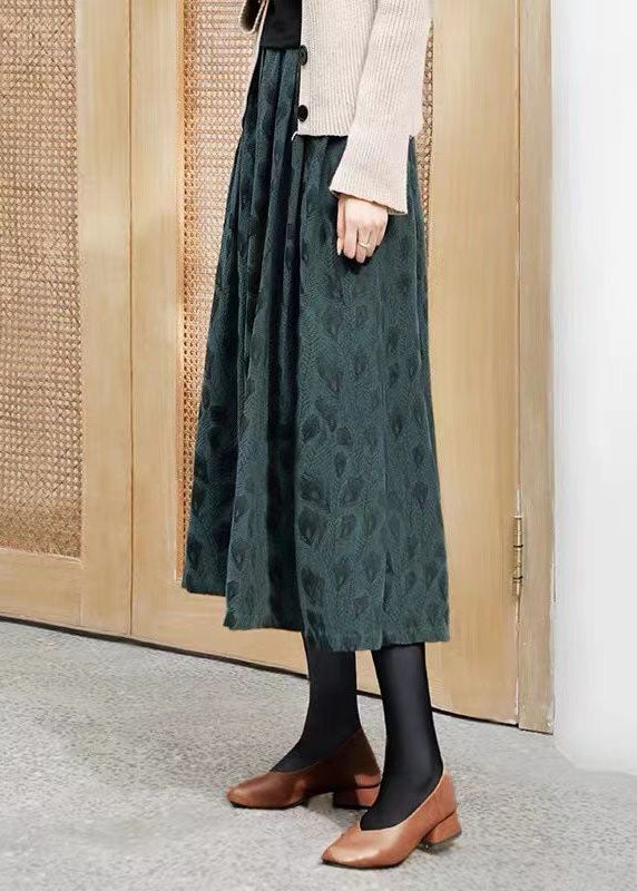 Casual Green Wrinkled Jacquard Patchwork Cotton Skirt Spring LY0607 - fabuloryshop