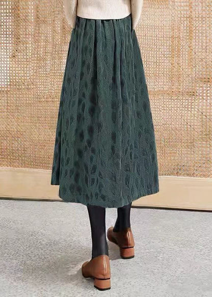 Casual Green Wrinkled Jacquard Patchwork Cotton Skirt Spring LY0607 - fabuloryshop