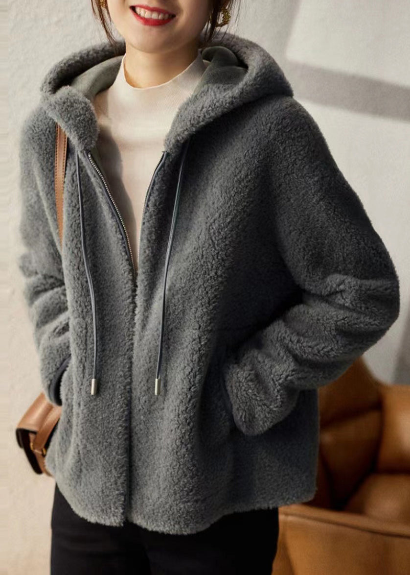 Casual Grey Hooded Pockets Patchwork Woolen Coats Winter Ada Fashion