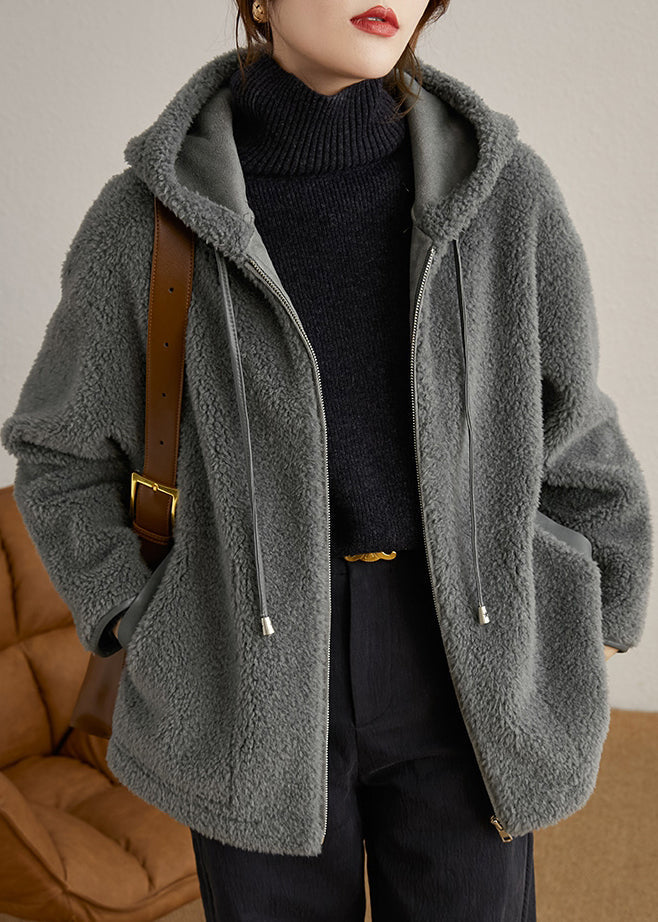 Casual Grey Hooded Pockets Patchwork Woolen Coats Winter Ada Fashion