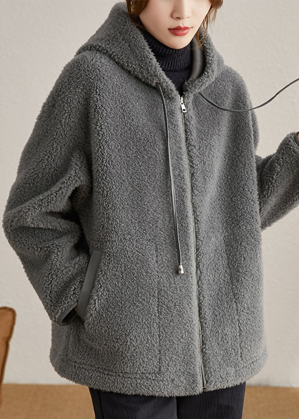 Casual Grey Hooded Pockets Patchwork Woolen Coats Winter Ada Fashion