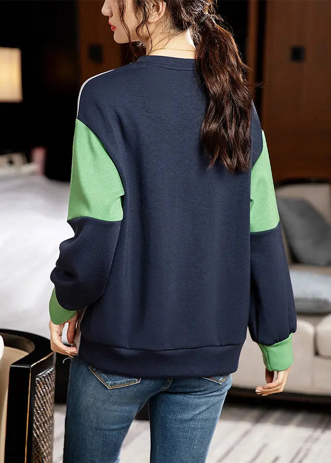 Casual Grey O-Neck Embroideried Patchwork Cotton Sweatshirt Long Sleeve Ada Fashion