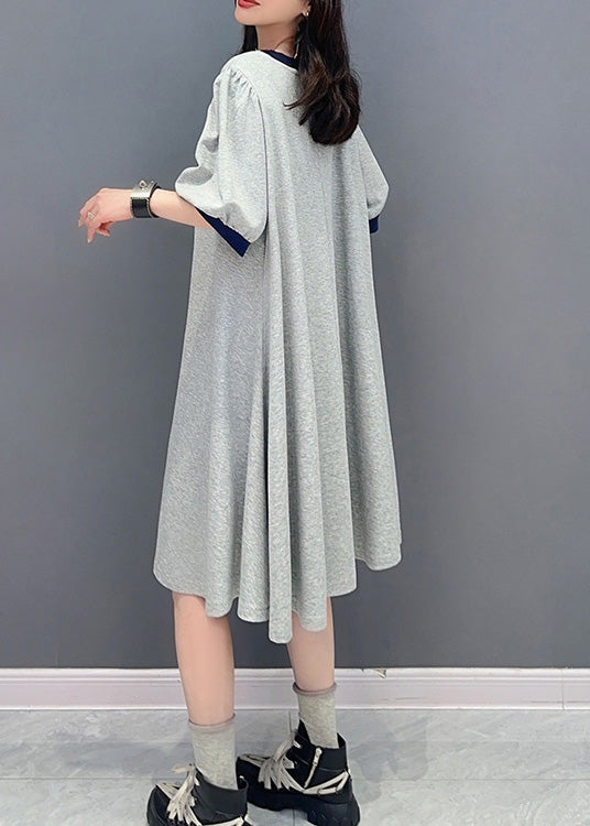 Casual Grey O-Neck Graphic Print Maxi Dress Summer LY4384 - fabuloryshop