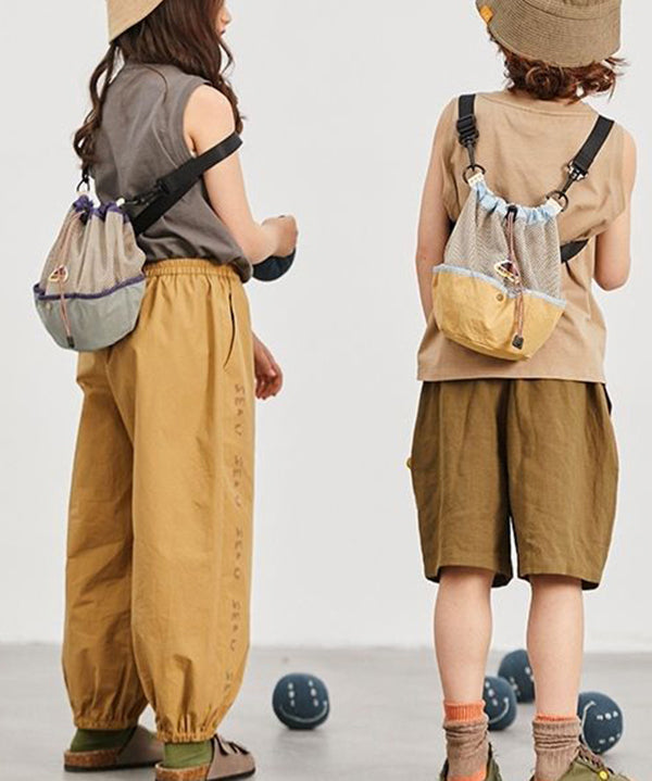 Casual Khaki Drawstring Breathable Mesh CrossBody Backpack Bag Ada Fashion