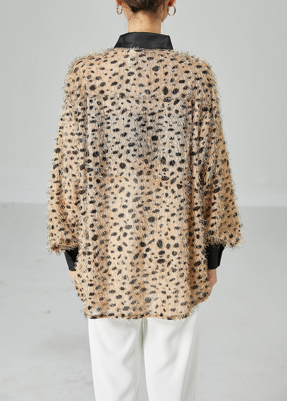 Casual Khaki Oversized Fluffy Leopard Print Top Long Sleeve LY6077 - fabuloryshop