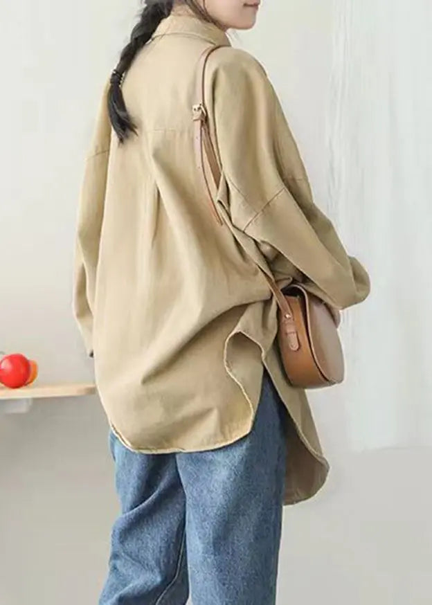 Casual Khaki Peter Pan Collar Pockets Button Mid Coat Lantern Sleeve Ada Fashion