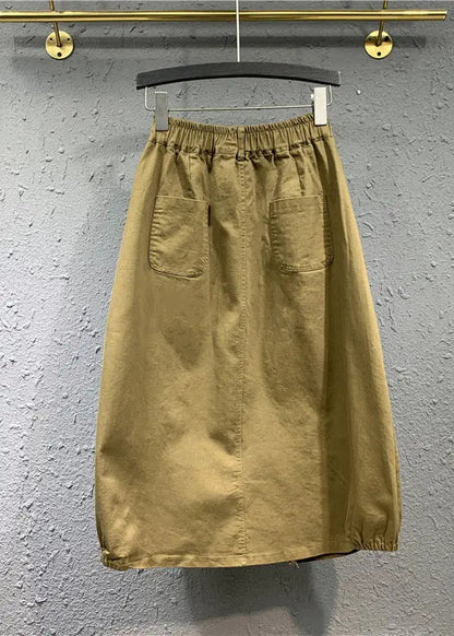 Casual Khaki Wrinkled Pockets Patchwork Cotton Skirts Fall Ada Fashion