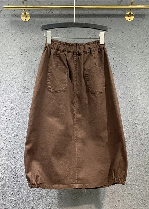 Casual Khaki Wrinkled Pockets Patchwork Cotton Skirts Fall Ada Fashion