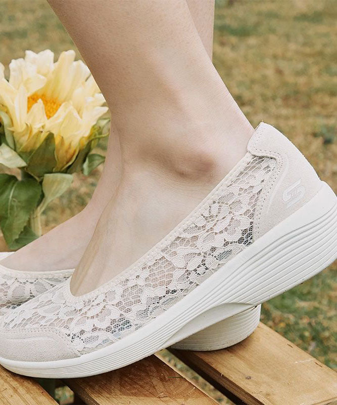 Casual Lace Wedge Heels White Women Splicing Suede LY2680 - fabuloryshop