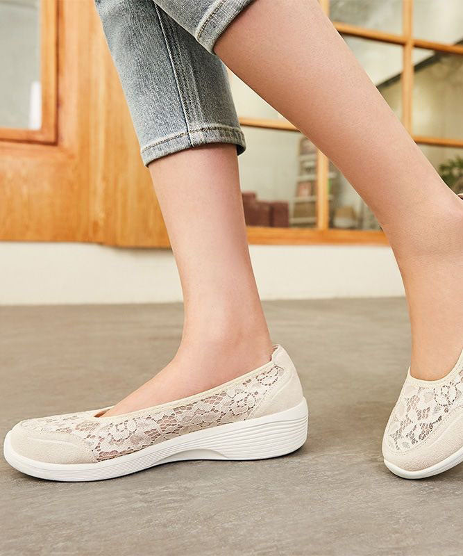 Casual Lace Wedge Heels White Women Splicing Suede LY2680 - fabuloryshop