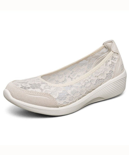 Casual Lace Wedge Heels White Women Splicing Suede LY2680 - fabuloryshop