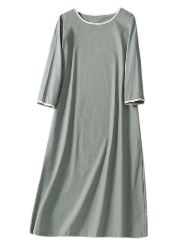 Casual Light Blue O-Neck Linen Dress Half Sleeve LY3906 - fabuloryshop