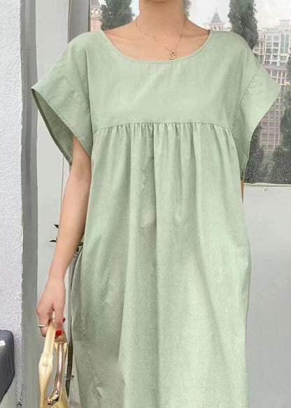 Casual Light Green V Neck Wrinkled Patchwork Cotton Dresses Summer LY1337 - fabuloryshop