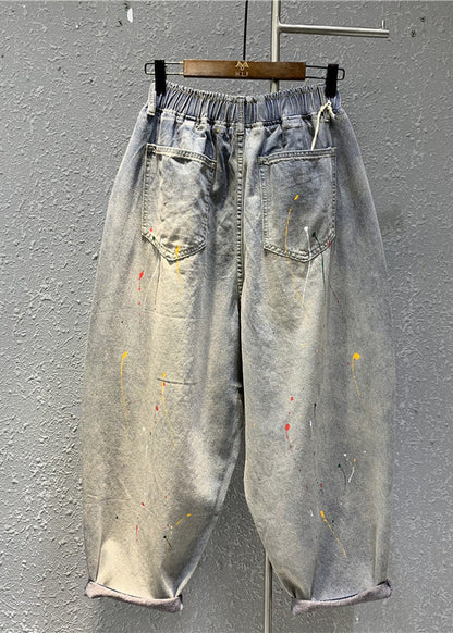 Casual Light Grey Print Patchwork Crop Lantern Jeans TY1035 - fabuloryshop