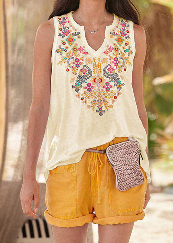 Casual Light Yellow Ethnic Style Top Womens T Shirt Vest LY3884 - fabuloryshop