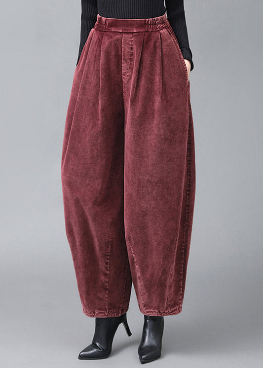 Casual Mulberry Wrinkled Pockets Corduroy Lantern Pants Fall Ada Fashion