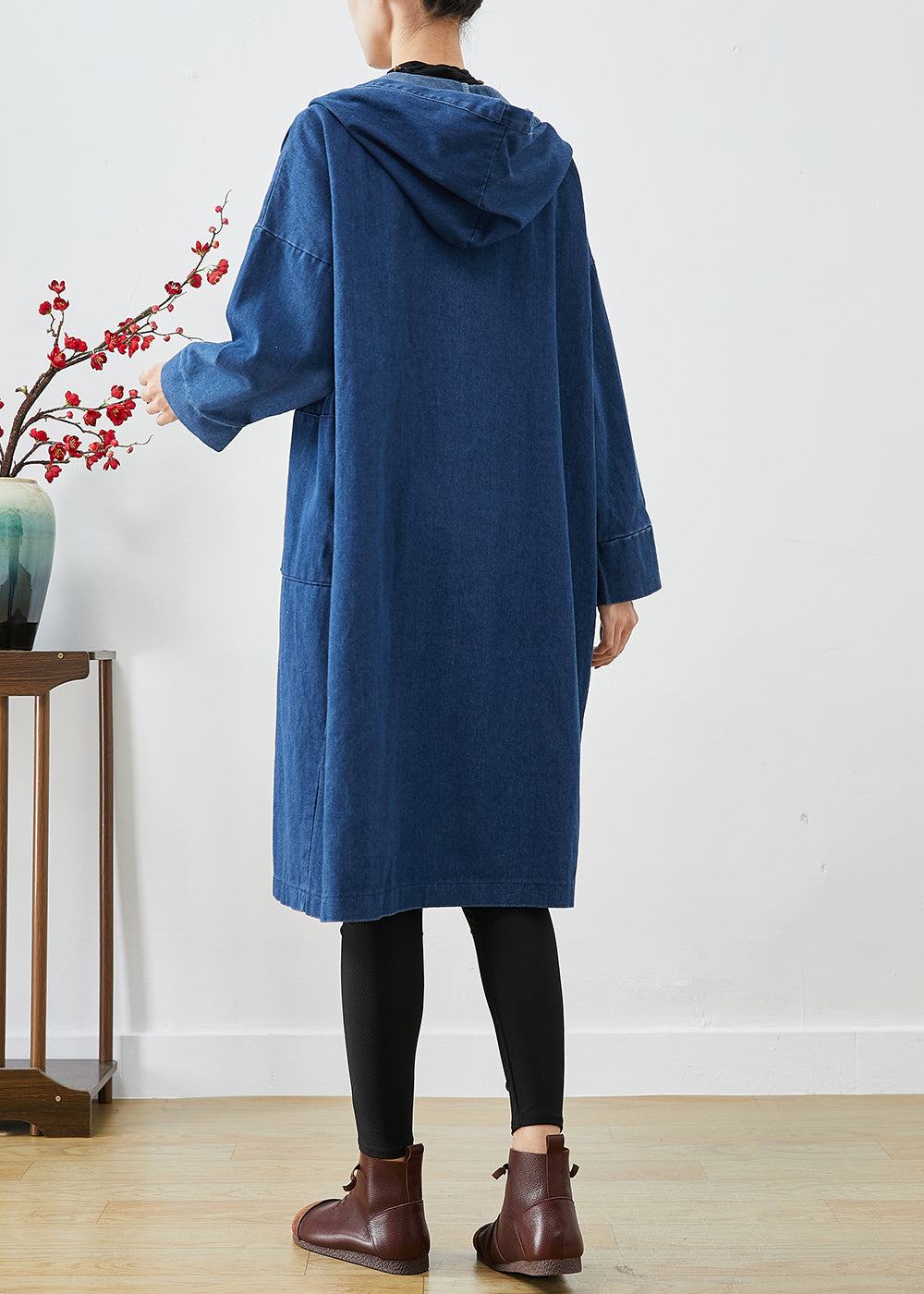 Casual Navy Hooded Oversized Cotton Trench Coats Fall Ada Fashion