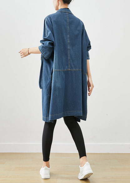 Casual Navy Oversized Big Pockets Denim Trench Fall Ada Fashion