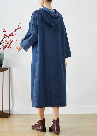 Casual Navy Oversized Hooded Denim Vacation Dresses Fall Ada Fashion