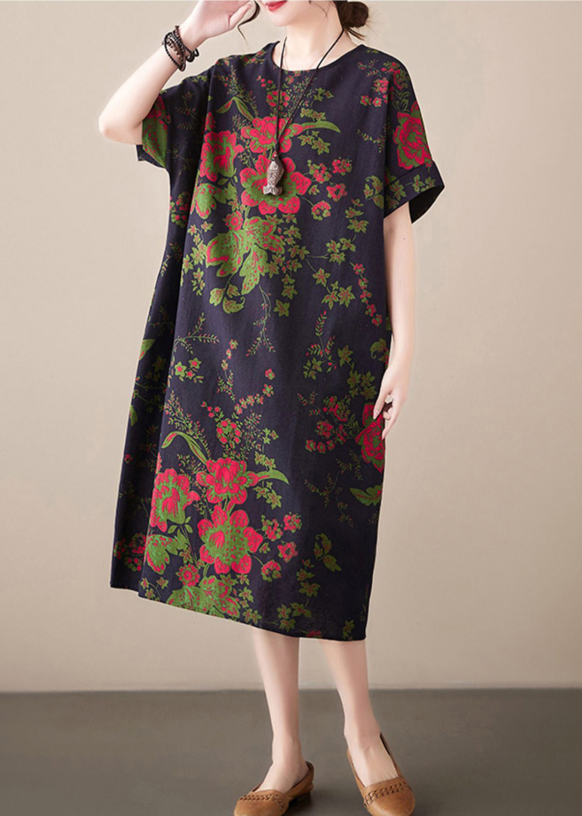 Casual Navy Print Cotton Vacation Maxi Dresses Summer LY6094 - fabuloryshop