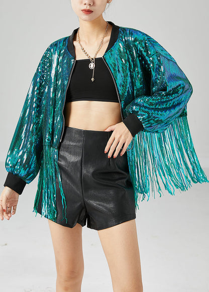 Casual Peacock Green Tasseled Sequins Jackets Summer LY6722 - fabuloryshop