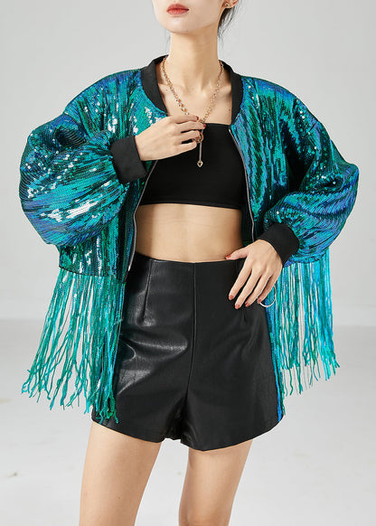 Casual Peacock Green Tasseled Sequins Jackets Summer LY6722 - fabuloryshop