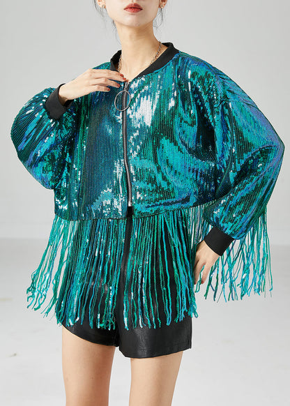 Casual Peacock Green Tasseled Sequins Jackets Summer LY6722 - fabuloryshop