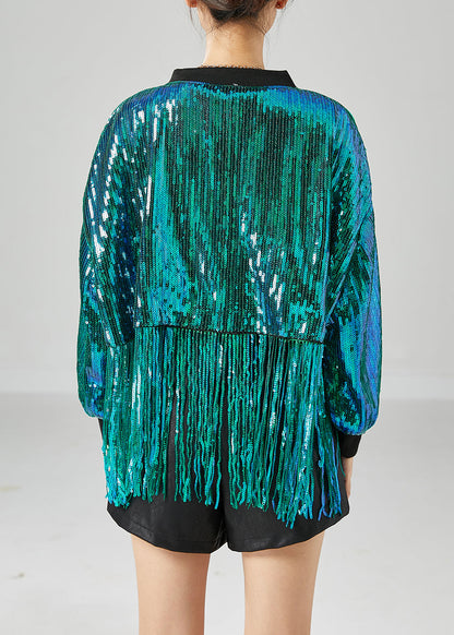 Casual Peacock Green Tasseled Sequins Jackets Summer LY6722 - fabuloryshop