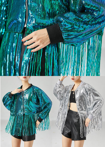 Casual Peacock Green Tasseled Sequins Jackets Summer LY6722 - fabuloryshop