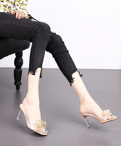 Casual Peep Toe Stiletto Apricot Bow Clear High Heel Slippers LC0173 - fabuloryshop