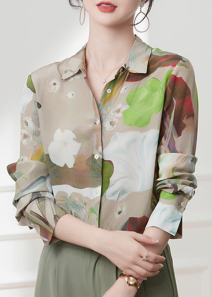 Casual Peter Pan Collar Print Button Silk Shirts Spring LY0398 - fabuloryshop