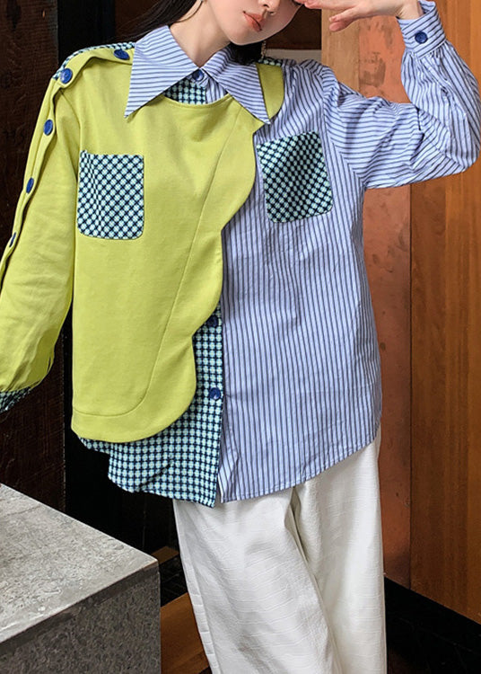 Casual Peter Pan Collar Striped Patchwork Button Shirts Spring LY0753 - fabuloryshop