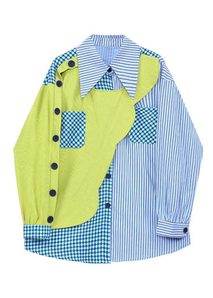Casual Peter Pan Collar Striped Patchwork Button Shirts Spring LY0753 - fabuloryshop