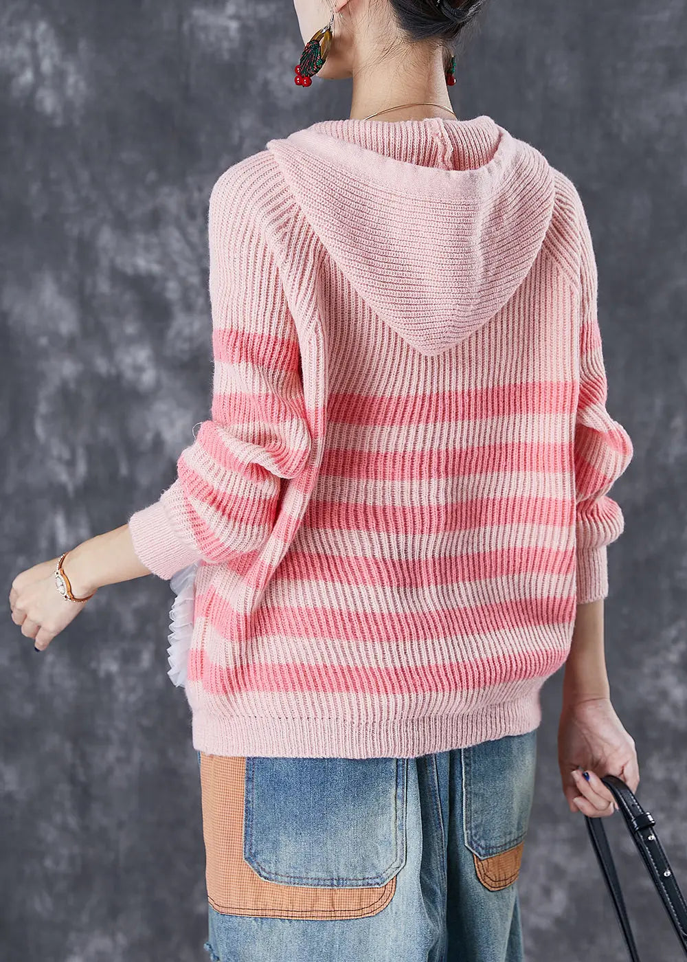 Casual Pink Animal Embroideried Patchwork Knit Pullover Tops Fall Ada Fashion