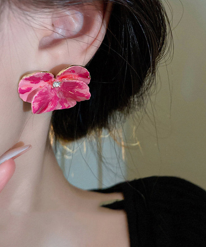 Casual Pink Metal Zircon Floral Stud Earrings LY2000 - fabuloryshop