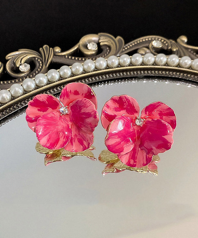 Casual Pink Metal Zircon Floral Stud Earrings LY2000 - fabuloryshop