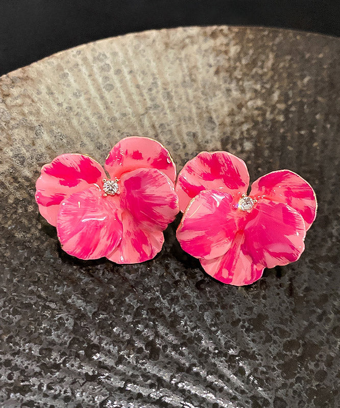 Casual Pink Metal Zircon Floral Stud Earrings LY2000 - fabuloryshop