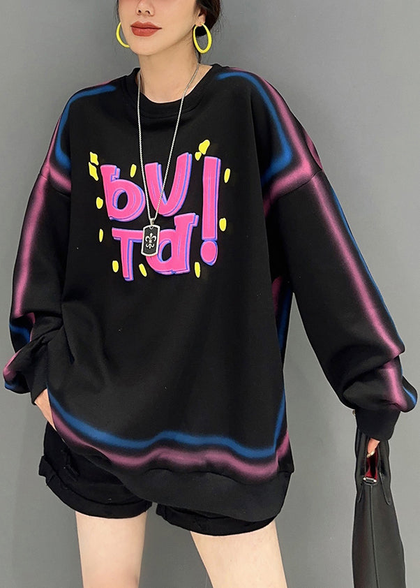 Casual Pink O Neck Letter Printing Patchwork Cotton Sweatshirt Fall Ada Fashion