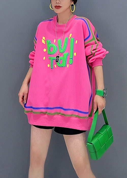 Casual Pink O Neck Letter Printing Patchwork Cotton Sweatshirt Fall Ada Fashion