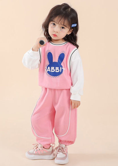 Casual Pink O Neck Print Patchwork Cotton Kids Two Piece Set Fall Ada Fashion