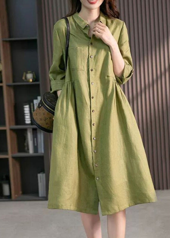 Casual Pink Peter Pan Collar Button Wrinkled Maxi Dresses Long Sleeve LY1739 - fabuloryshop